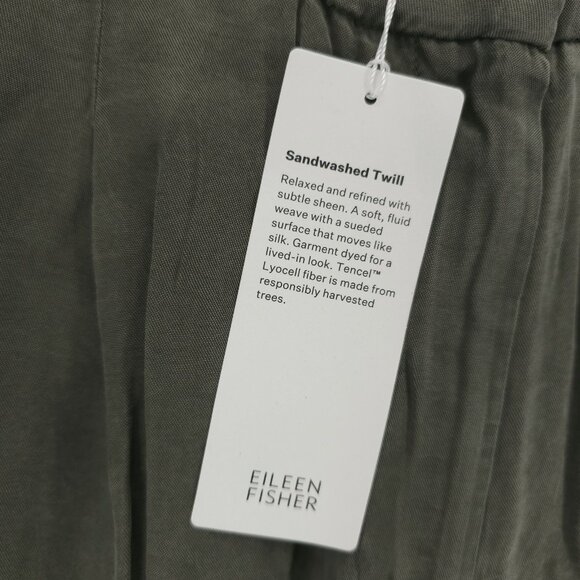 NWT EILEEN FISHER High Waisted F/L Pants Wide Leg GRVE Olive Green PETITE MEDIUM - Picture 4 of 8